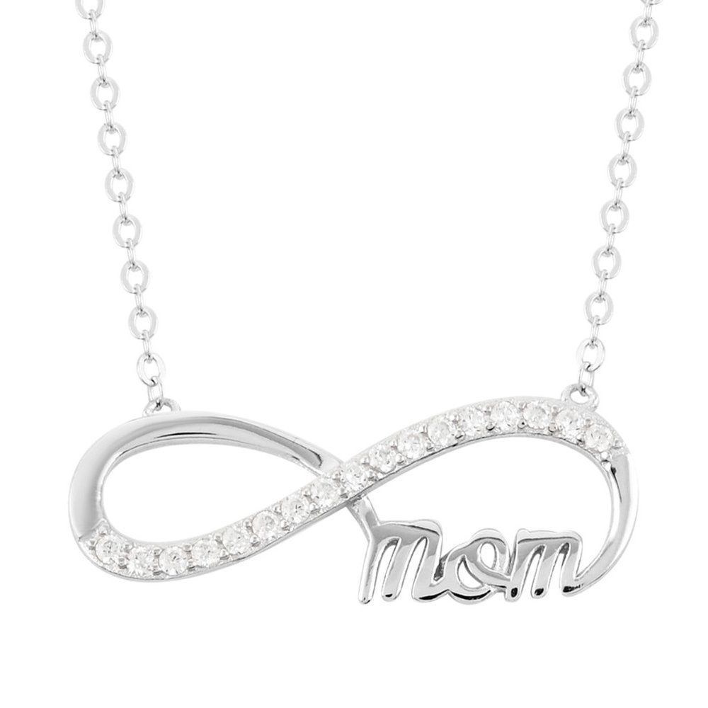 Simulated Diamond Infinity Mom Necklace 16-18 Inches in Sterling Silver